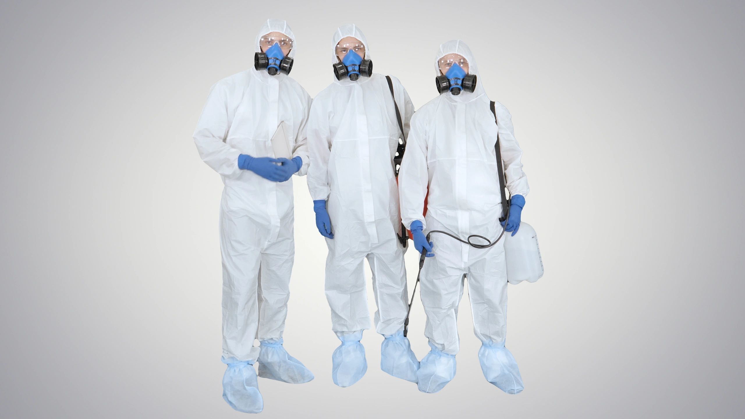 Professional disinfection team prepared for deep cleaning service