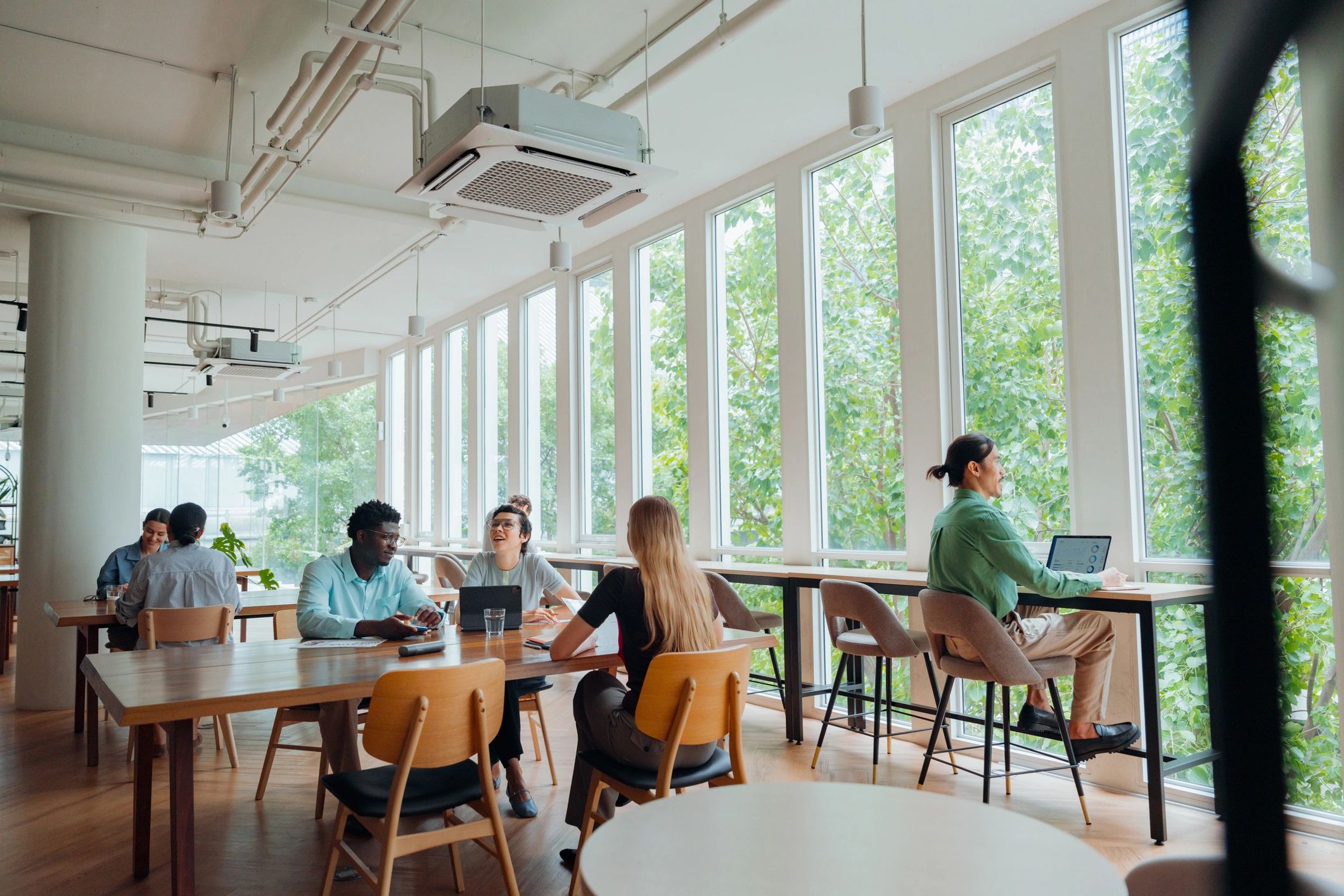 Professional team collaborating in a modern workspace
